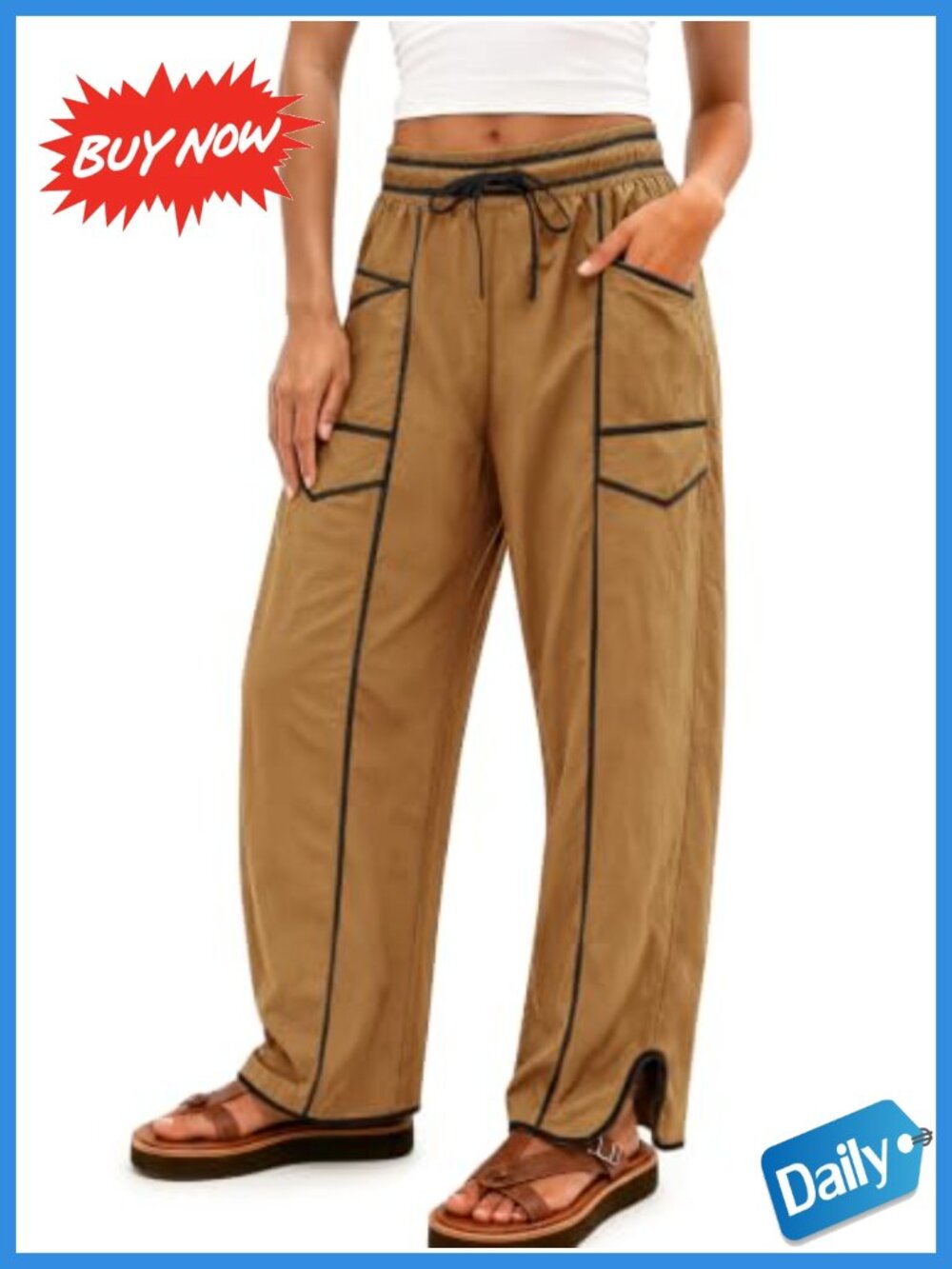 Womens Baggy Barrel Wide Leg Sweatpants Lightweight Drawstring High Waist
